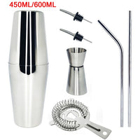 AREYOUCAN 1-7 Pcs Stainless Steel Cocktail Shaker Set Ice Strainer Clip Mixing Spoon Measure Cup Bar Tools Cocktail Set