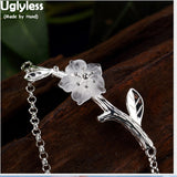 Uglyless Real 925 Sterling Silver Nature White Crystal Flower Women Bracelets Handmade Leaf Branch Bracelet Elegant Dress Bijoux