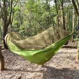 Outdoor Camping Hammock with Mesh Mosquito Bug Net Parachute Hammock Hanging Bed Swing Hiking Sleeping Bed Garden Tree Tent