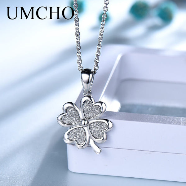 UMCHO Glitter Four-leaf Clover 925 Sterling Silver Necklace Pendants For Women Clothes Match Decoration Fine Jewelry