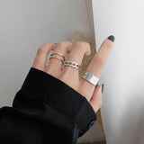 LATS Punk Metal Geometry Circular Punk Rings Set Opening Index Finger Accessories Buckle Joint Tail Ring for Women Jewelry Gifts