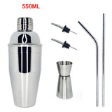 AREYOUCAN 1-7 Pcs Stainless Steel Cocktail Shaker Set Ice Strainer Clip Mixing Spoon Measure Cup Bar Tools Cocktail Set