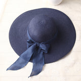 Sun Hats Hand Made Straw Hat Female Ribbon Bow-knot Wide Brim Beach Hat