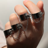 Punk Cool Hip Pop Rings Multi-layer Adjustable Chain Four Open Finger Rings  Alloy Women Rotate Rings for Women Party Gift