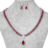 WEIMANJINGDIAN Elegant Blue / Green / Red / Clear Halo Teardrop Cubic Zirconia Necklace and Earring Bridal Jewelry Set