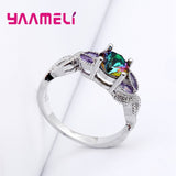 925 Sterling Silver Jewelry Anillos Mujer Attractive CZ Stone Ring For Women Wedding Gifts Multicolor Changes with light