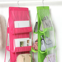 6 Pocket Hanging Handbag Organizer for Wardrobe Closet Transparent Storage Bag Door Wall Clear Sundry Shoe Bag with Hanger Pouch