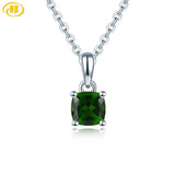 Natural Chrome Diopside Solid 925 Sterling Silver Pendant Russian Emerald Green Gemstone Silver Chain Fine Simple Jewelry