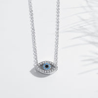 KALETINE Lucky Eye Evil 925 Sterling Silver Pendant Choker Necklace Aquamarine Zircon Charms Necklace Jewelry For Women Men