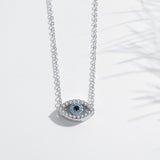 KALETINE Lucky Eye Evil 925 Sterling Silver Pendant Choker Necklace Aquamarine Zircon Charms Necklace Jewelry For Women Men