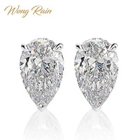 Wong Rain Classic 100% 925 Sterling Silver Pear Created Moissanite Gemstone Ear Studs White Gold Earrings Fine Jewelry Wholesale