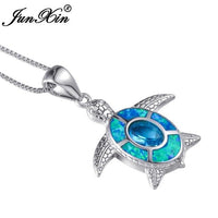 JUNXIN White Fire Opal Turtle Necklace For Women Silver Color Pendant Necklace Luxury Animal Jewelry Accessories