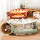 Fashion Foldable Cat Tunnel Toy Cat Channel Cat Nest Playable Sleepable Autumn and Winter Cat Bed to Keep Warm and Comfortable