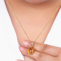 Luxury 8 carats yellow crystal citrine gemstones diamonds pendant necklaces for women gold tone choker jewelry bijoux party gift