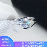 YANHUI With Certificate Women 100% Original 925 Solid Silver Ring Staggered Connection 5mm 0.75ct CZ Zirconia Wedding Rings R036