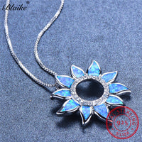 Blaike White/Blue Fire Opal Cute Sunflower Pendants S925 Sterling Silver Rainbow Stone Zircon Birthstone Necklaces For Women New