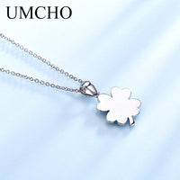 UMCHO Glitter Four-leaf Clover 925 Sterling Silver Necklace Pendants For Women Clothes Match Decoration Fine Jewelry