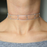 high quality Collier Collares Dainty Delicate Thin Chain Double Chocker 925 Sterling silver Cz Bar Choker Women Necklace