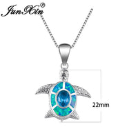 JUNXIN White Fire Opal Turtle Necklace For Women Silver Color Pendant Necklace Luxury Animal Jewelry Accessories