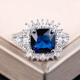 Fashion Big Blue Stone Ring Charm Jewelry Women CZ Wedding Rings Promise Engagement Ring Ladies Accessories Gifts Z4K146