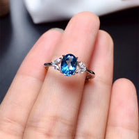 Natural Topaz Ring, S925 Sterling Silver Natural London Blue Topaz Lady Gem Ring, Simple Style Ring