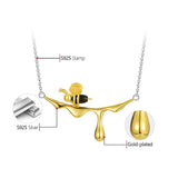 Lotus Fun 18K Gold Bee and Dripping Honey Pendant Necklace Real 925 Sterling Silver Handmade Designer Fine Jewelry for Women