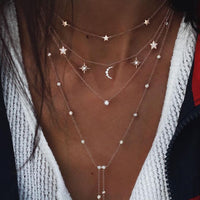 New Fashion Gold Crystal Stars Pendant Necklaces For Women Necklace 2020 Multilevel Female Boho Vintage Jewelry Wedding Gift