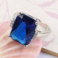 Fashion Big Blue Stone Ring Charm Jewelry Women CZ Wedding Rings Promise Engagement Ring Ladies Accessories Gifts Z4K146