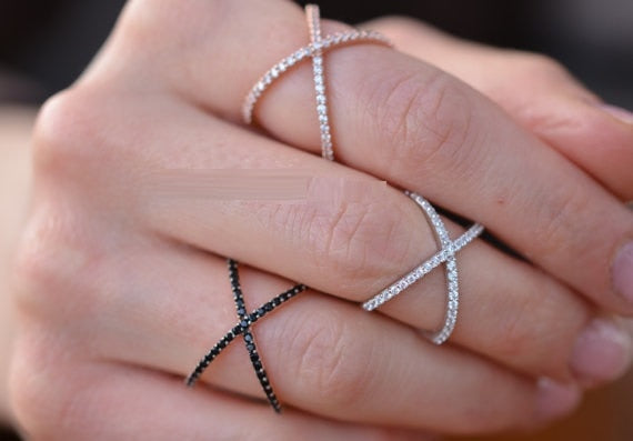 Sterling Silver 925 Criss Cross X Cross Rings, Cross Rings, thin CZ rings,women wedding Micro Pave Ring