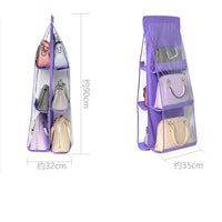 6 Pocket Hanging Handbag Organizer for Wardrobe Closet Transparent Storage Bag Door Wall Clear Sundry Shoe Bag with Hanger Pouch