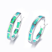 Boho 925 Sterling Silver Personality Multi Color Fire Opal Earring Hoop Women Fine Jewelry