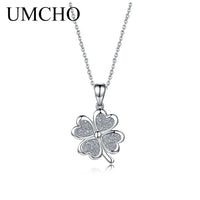 UMCHO Glitter Four-leaf Clover 925 Sterling Silver Necklace Pendants For Women Clothes Match Decoration Fine Jewelry