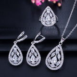 ThreeGraces Shiny White Topaz Cubic Zircoina Stone 925 Sterling Silver Necklace Earring and Ring Women Jewelry Set Gift  JS501