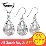 FENASY 925 Sterling Silver Set Natural Freshwater Pearl Jewerly Sets For Women Accessories Cage Jewellery Earrings Necklace Set