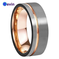 Mens Womens Wedding Band Tungsten Carbide Ring Black Rose Gold With Offset Groove And Brush Finish