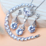 Wedding Women Jewelry Sets Bridal 925 Silver Costume Jewelry Earrings White Zircon Charms Bracelet Rings Pendant Necklace Set