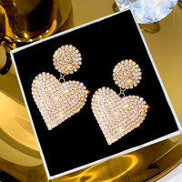 LATS New Heart Earrings Women's Luxurious Geometric Full Rhinestone Earrings Korean Gold/Silver Color Love 2020 Fashion Jewelry