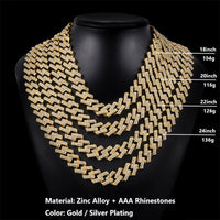 15mm Prong Miami Cuban Link Chains Necklace Fashion Hip Hop Gold Silver Color 2 Row Rhinestones Iced Out Necklaces For Men