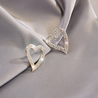 LATS New Heart Earrings Women's Luxurious Geometric Full Rhinestone Earrings Korean Gold/Silver Color Love 2020 Fashion Jewelry