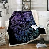 Wolves Heart by SunimaArt Throw Blanket Blue and Purple Home Textiles Boho Tribal Sherpa Fleece Beds Blanket 130x150 manta