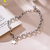Flyleaf Pentagram Vintage Chain Real 925 Sterling Silver Anklet For Women Fine Jewelry Anklets On Foot Bracelet Enkelbandje