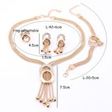 African Jewelry Sets Women Wedding Gold Color Crystal Tassel Necklace Fashion Bridal Ring Bracelet Earrings Accessories