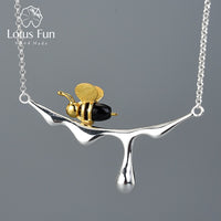 Lotus Fun 18K Gold Bee and Dripping Honey Pendant Necklace Real 925 Sterling Silver Handmade Designer Fine Jewelry for Women