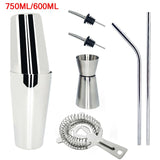 AREYOUCAN 1-7 Pcs Stainless Steel Cocktail Shaker Set Ice Strainer Clip Mixing Spoon Measure Cup Bar Tools Cocktail Set