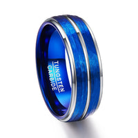 FDLK  Men's fashion 8MM Black Brushed Ladder Edge Stainless Steel Ring Blue Groove Men Wedding Ring Gifts For Men