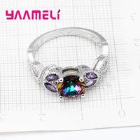 925 Sterling Silver Jewelry Anillos Mujer Attractive CZ Stone Ring For Women Wedding Gifts Multicolor Changes with light