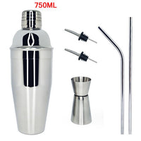 AREYOUCAN 1-7 Pcs Stainless Steel Cocktail Shaker Set Ice Strainer Clip Mixing Spoon Measure Cup Bar Tools Cocktail Set