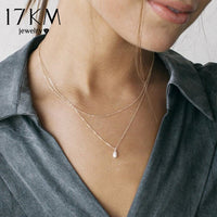 17KM Fashion Long Pearl Necklace For Women Boho Multilayered Pearl Pendant Necklace 2021 Trend Choker Sweater Chain Jewelry