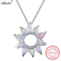 Blaike White/Blue Fire Opal Cute Sunflower Pendants S925 Sterling Silver Rainbow Stone Zircon Birthstone Necklaces For Women New