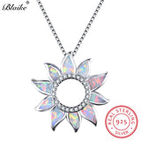 Blaike White/Blue Fire Opal Cute Sunflower Pendants S925 Sterling Silver Rainbow Stone Zircon Birthstone Necklaces For Women New